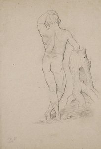 Uden titel - Mand nøgen, bagfra, 1846 (kul på brunt vævet papir)