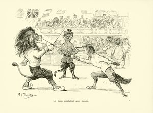 Le Loup combattait avec ferocite (litografi) af George Henry Thompson
