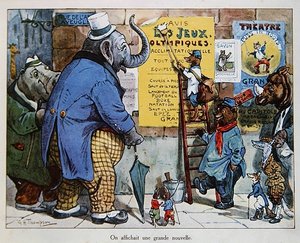 Dyrenes Olympiske Lege, ca. 1910 (farve litho)