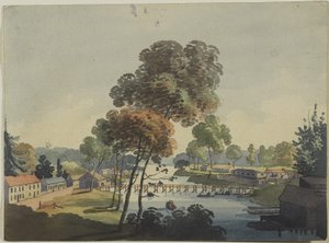 Landsbyen Chippawa nær Niagara-vandfaldene, ca. 1801 (wc på vævet papir)