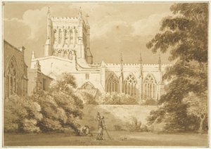 South View af Bristol Cathedral (blyant og akvarel på papir) af George Holmes