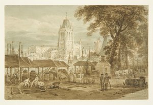 St Mary Redcliffe Church fra Welsh Back (blyant og akvarel på papir) af George Holmes