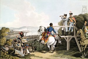 Bonaparte (1769-1821) Lige før sin flugt, ser på angrebet af hans kejserlige garde, Waterloo, 18. juni 1815, indgraveret af Matthew Dubourg (fl.1813-20) af George Hum