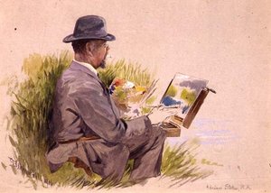 Adrian Stokes, R.A. på arbejde (akvarel)