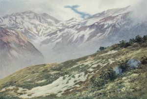 Col De Balme fra Le Planet, over Argentiere (farve litho)