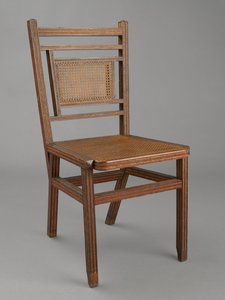 Sidestol, 1883 (træ, spanskrør og halmfletning)