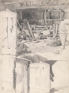 Studie til "Gåsen", 1867: Indre af en lade