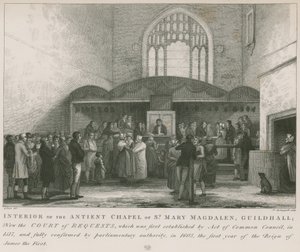Interiør af det gamle kapel St Mary Magdalene, Guildhall (gravering) af George Jones