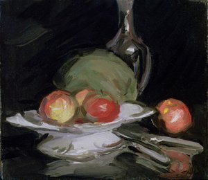 Stilleben skål med frugt, melon og karaffel