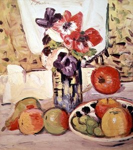Stilleben af anemoner og æbler (olie på lærred) af George Leslie Hunter