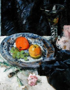 Stilleben med frugt (olie på lærred) af George Leslie Hunter