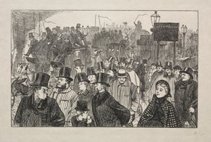 The Living Stream ved London Bridge - On the Bridge, 1863. af George Louis Palmella Busson Du Maurier