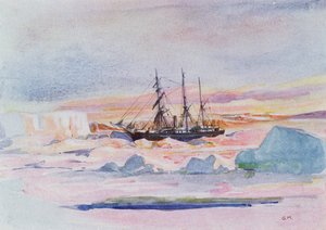 Aurora Australis, illustration fra "The Heart of the Antarctic: The Nimrod Expedition to the South Pole" af Sir Ernest Shackleton (1874-1922)