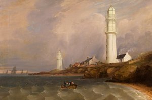 Fyrtårne - West Lights, Tayport, ca. 1840 (olie på lærred) af George McGillivray