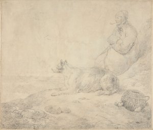 Fisker og hundepasning ved kysten af George Morland