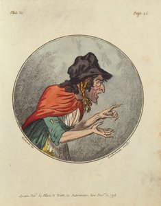 Tegneserie af en gammel kvinde, ætset af Isaac Cruikshank