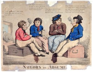 Sailors in Argument, graveret af Roberts (farvet radering) af George Moutard Woodward
