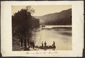 [Dampskib på vej gennem The Suck, Tennessee River, seks mil neden for Chattanooga] af George N. Barnard
