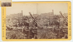 Stereograf af ruinerne af Mammoth Store of Field & Leiter efter Chicago-branden i 1871, 1871 (bw-foto på kortholder) af George N. Barnard