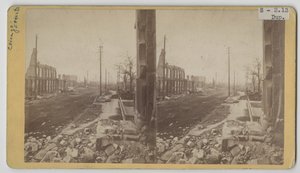 Stereografisk udsigt over Clark Street efter Chicago-branden i 1871 af George N. Barnard