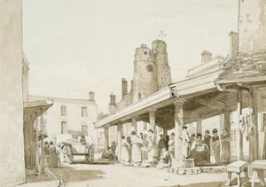 Old Market Place, Swansea (sepiavask og blyant på papir) af George Orleans Delamotte