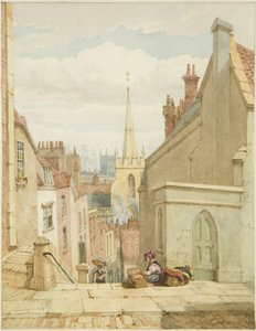 Queen Street [sene juletrin] (blyant og akvarel på papir) af George Orleans Delamotte