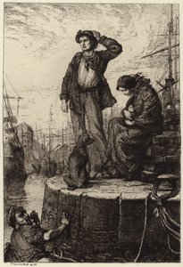 En ung emigrantfamilie venter ved havnen af George Percy Jacomb Hood
