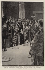 Efter Kongens Forkyndelse drikker Hans Majestæts Helbred paa Palæet af George Percy Jacomb Hood