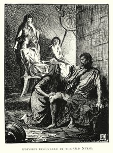 Odyssey: Odysseus opdaget af den gamle sygeplejerske (gravering) af George Percy Jacomb Hood