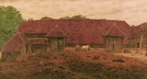 The Old Barn at Whitchurch (blyant & w/c med ridser ud på papir) af George Price Boyce