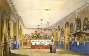 En udstilling i Old Town Hall, Oxford, 1854 (akvarel og kropsfarve over blyant på stift papir, lagt på original montering)