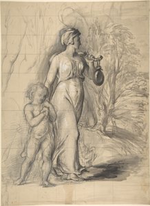 Hagar og Ismael i ørkenen (forside); to portrætstudier af kunstnerens hustru og en studie af et ben og en torso (bagside) af George Richmond