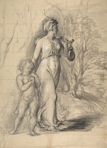 Hagar og Ismael i ørkenen recto, To portrætstudier af kunstnerens hustru..., 1829-33. af George Richmond