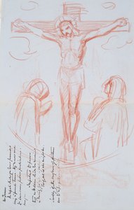 Study of Crucifixion, c.1857 (rødt og sort kridt på gråblåt lagt vandmærkepapir) af George Richmond