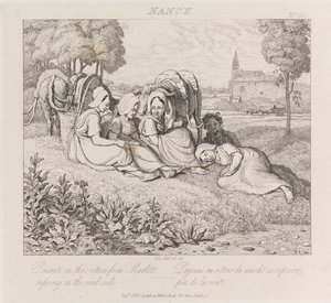 Bønder vender tilbage fra markedet, Nancy, ca. 1821 (ætsning)