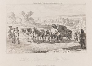 Vej til Rouen fra Dieppe, Diligence, ca. 1821 (ætsning)