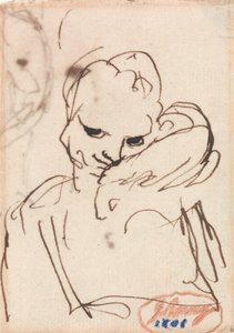 En pige med en kanin eller en hund på skulderen af George Romney