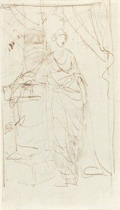 En elegant dame i klassisk kjole [recto] af George Romney