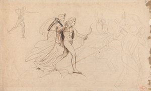 Apollo, Diana og rytteren i »Niobes børns død« af George Romney