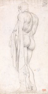 Bagside af en stående klassisk mandsfigur af George Romney