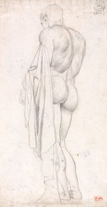 Bagfra-billede af en stående klassisk mandlig figur af George Romney
