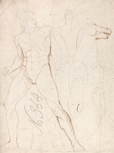 Klassisk mandligt nøgenbillede med en opdrættende hest af George Romney