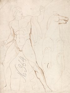 Klassisk mandlig nøgenfigur med en hest, der rejser sig på bagbenene af George Romney