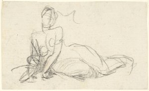 Kvindelig figur siddende på jorden af George Romney