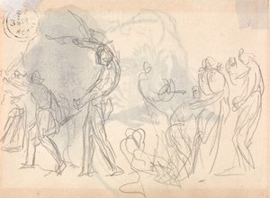 Studie i figurkomposition: Mænd, der afværger et angreb på deres familier af George Romney