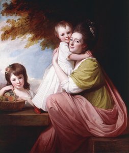 Gruppeportræt af Dorothy Stables og hendes døtre, Harriet og Maria, trekvart-længde, 1777-78 af George Romney