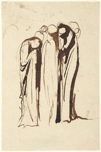 En gruppe stående figurer, der græder af George Romney