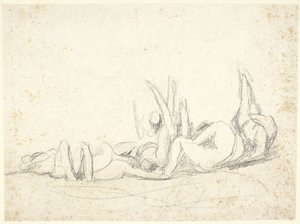 Gruppe af lidende figurer på jorden  (skitse til »Howard besøger fængsler«) af George Romney