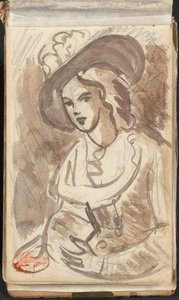 Halvfigurportræt af en dame med hat af George Romney