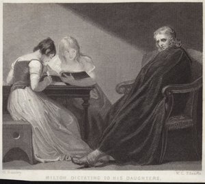 John Milton dikterer til sine døtre af George Romney